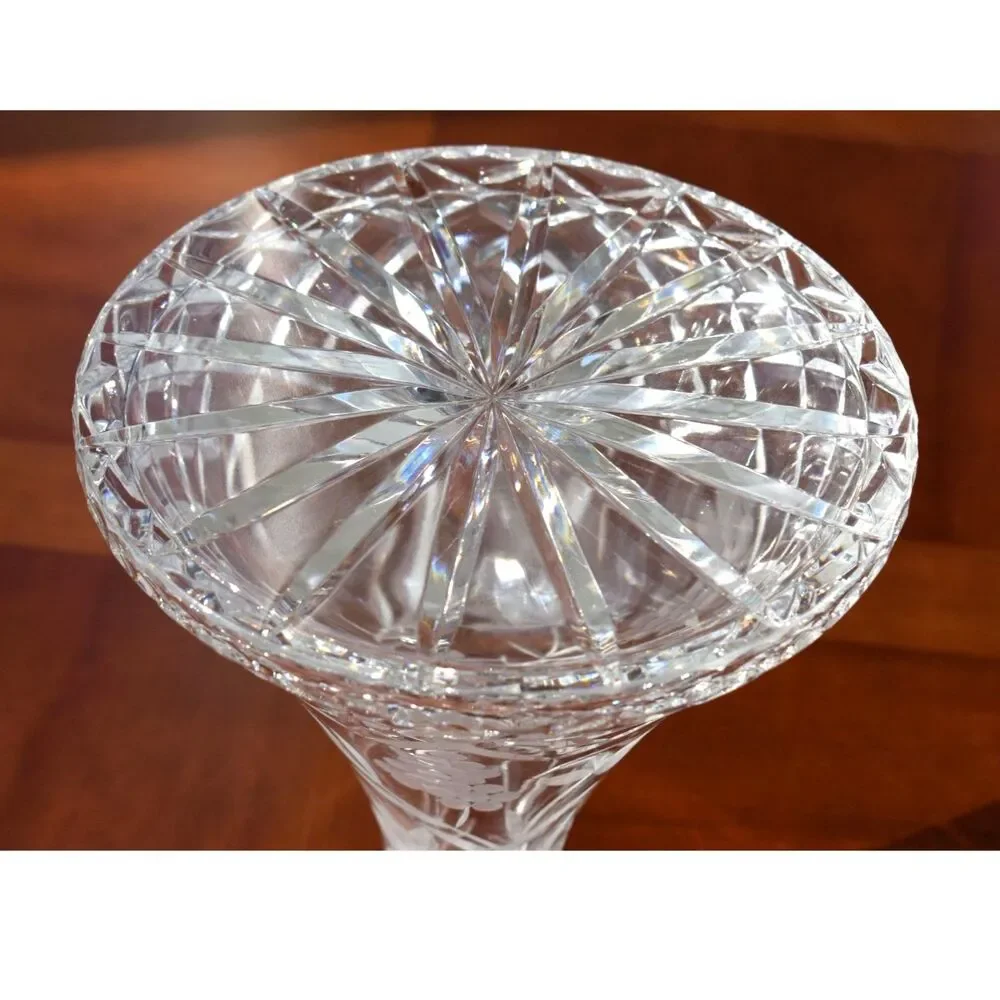 Polish 24% Lead Crystal Clear Decanter with Grape Motif – 9.25